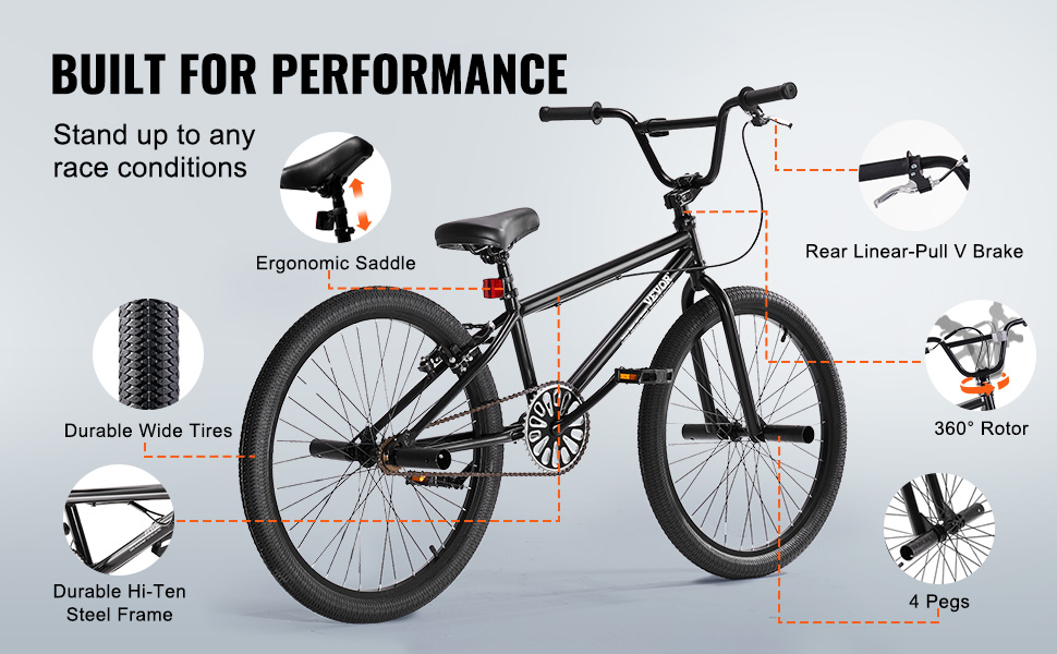 VEVOR 24Inch BMX Bike Freestyle Bike Men Kids BMX Bicycle HiTen Steel