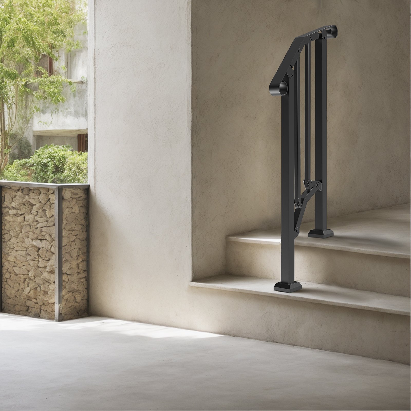 Uimoso 1/2/3/4/5 Steps Handrail Outdoor Porch Deck Stair Railing Black / White