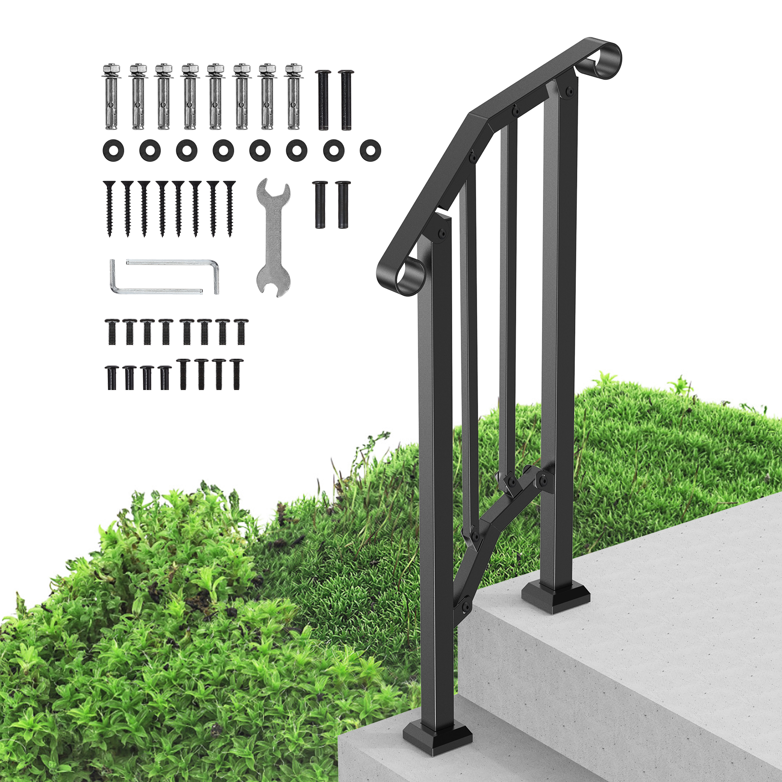 1-2/2-3/3-4/5-6 Step Handrails for Outdoor Porch Deck Stair Railing Wrought Iron