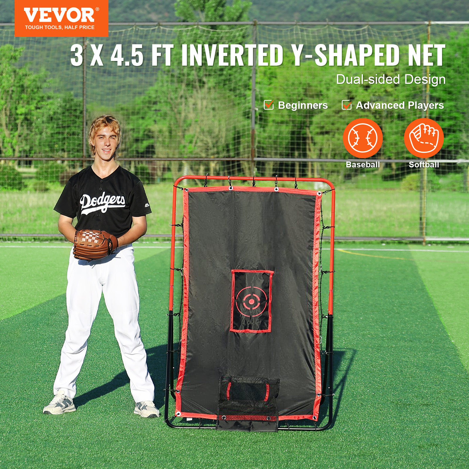 VEVOR Baseball And Softball Rebounder Net3x4.5-4x6ft PitchBack Adjustable Angles