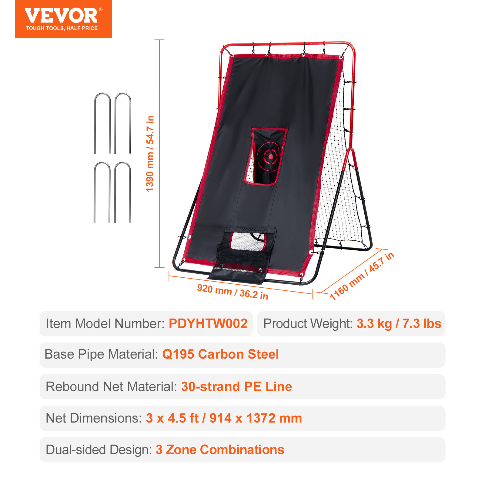 VEVOR Baseball And Softball Rebounder Net3x4.5-4x6ft PitchBack Adjustable Angles