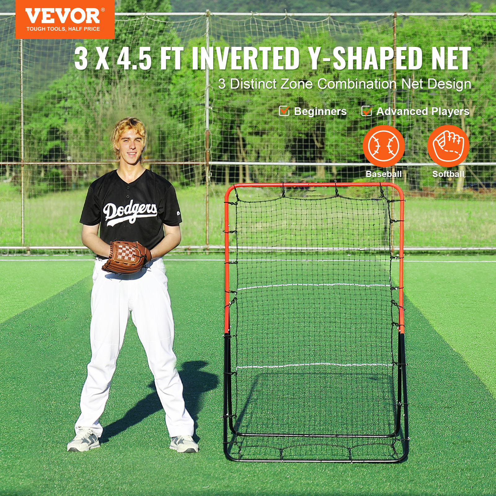 VEVOR Baseball And Softball Rebounder Net3x4.5-4x6ft PitchBack Adjustable Angles