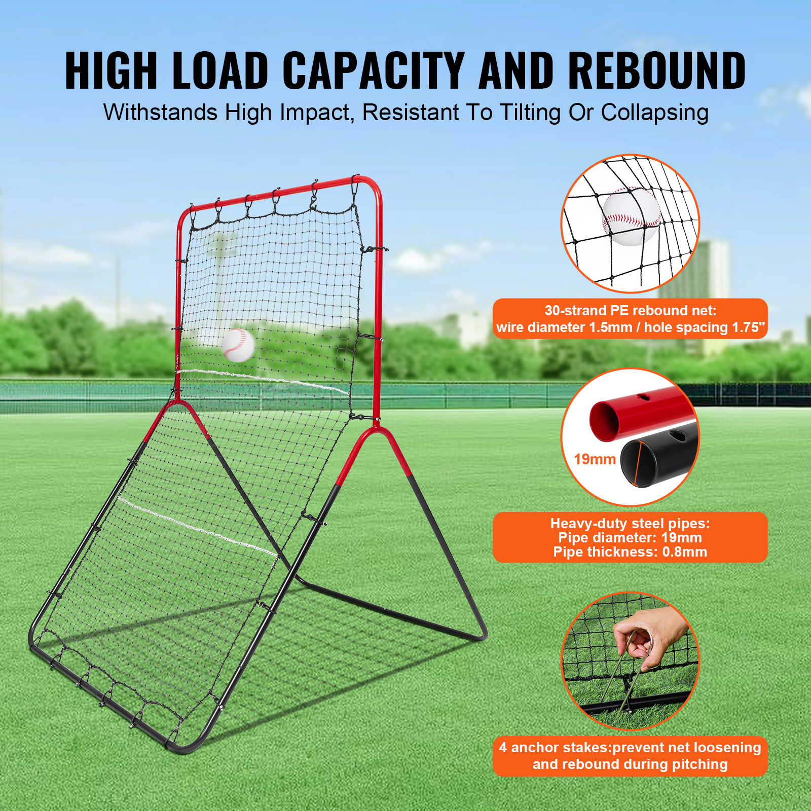 VEVOR Baseball And Softball Rebounder Net3x4.5-4x6ft PitchBack Adjustable Angles