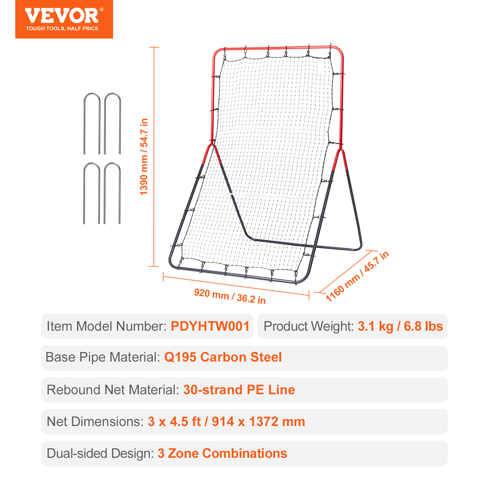 VEVOR Baseball And Softball Rebounder Net3x4.5-4x6ft PitchBack Adjustable Angles