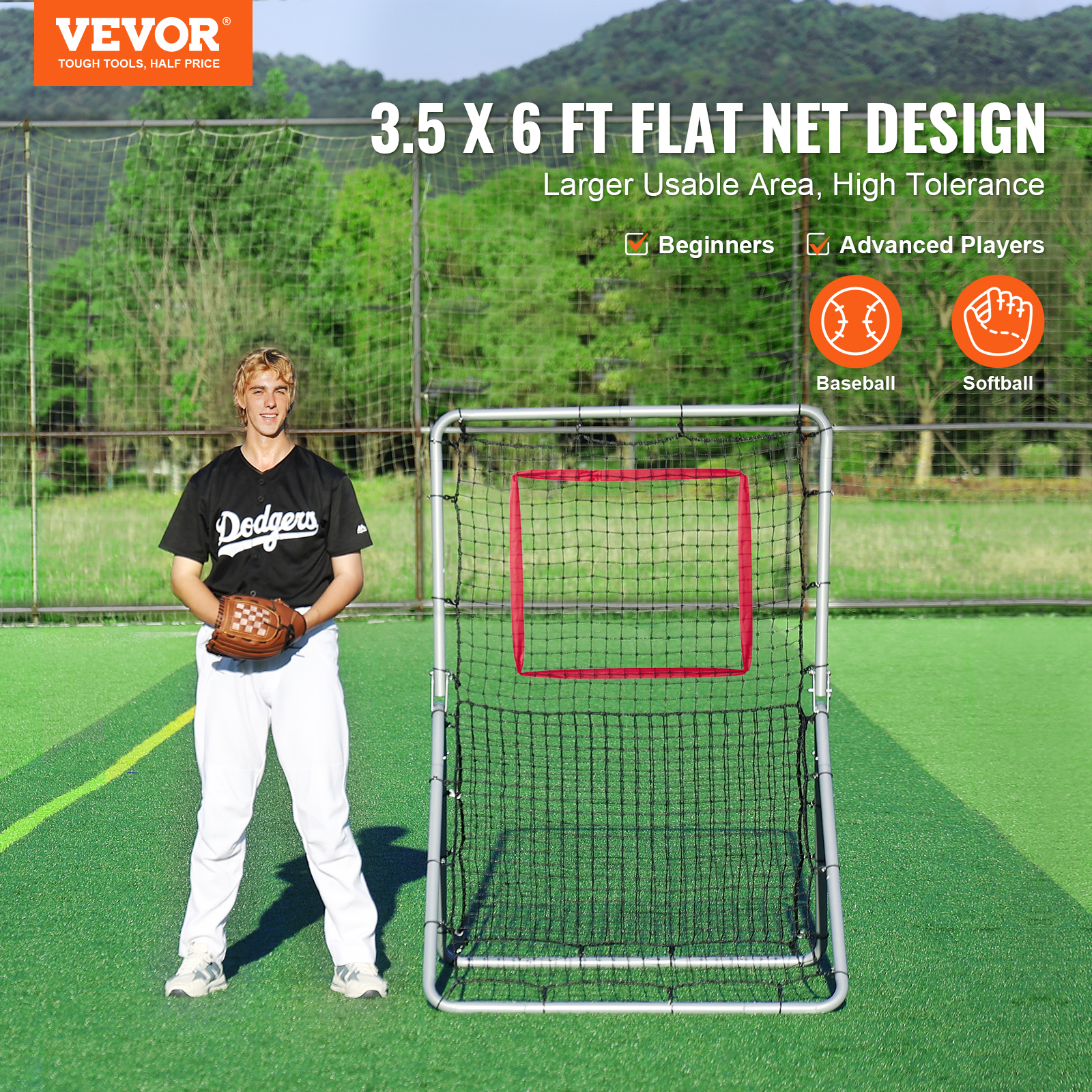 VEVOR Baseball And Softball Rebounder Net3x4.5-4x6ft PitchBack Adjustable Angles