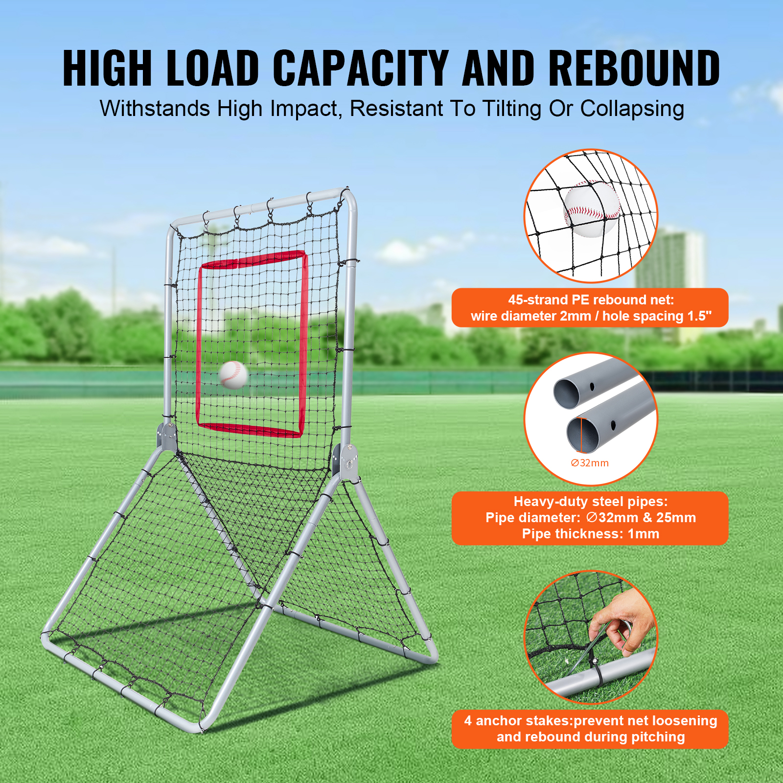 VEVOR Baseball And Softball Rebounder Net3x4.5-4x6ft PitchBack Adjustable Angles