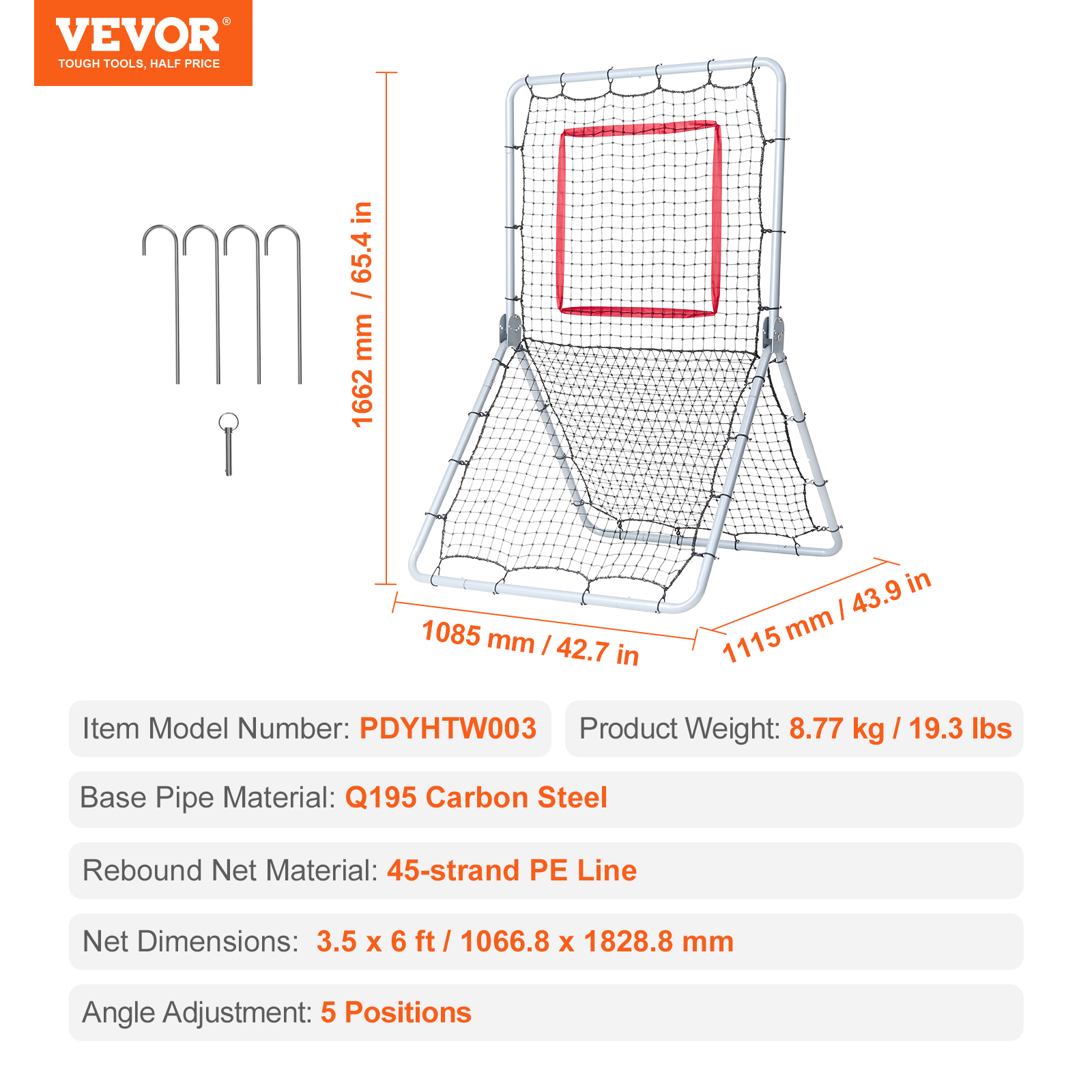 VEVOR Baseball And Softball Rebounder Net3x4.5-4x6ft PitchBack Adjustable Angles