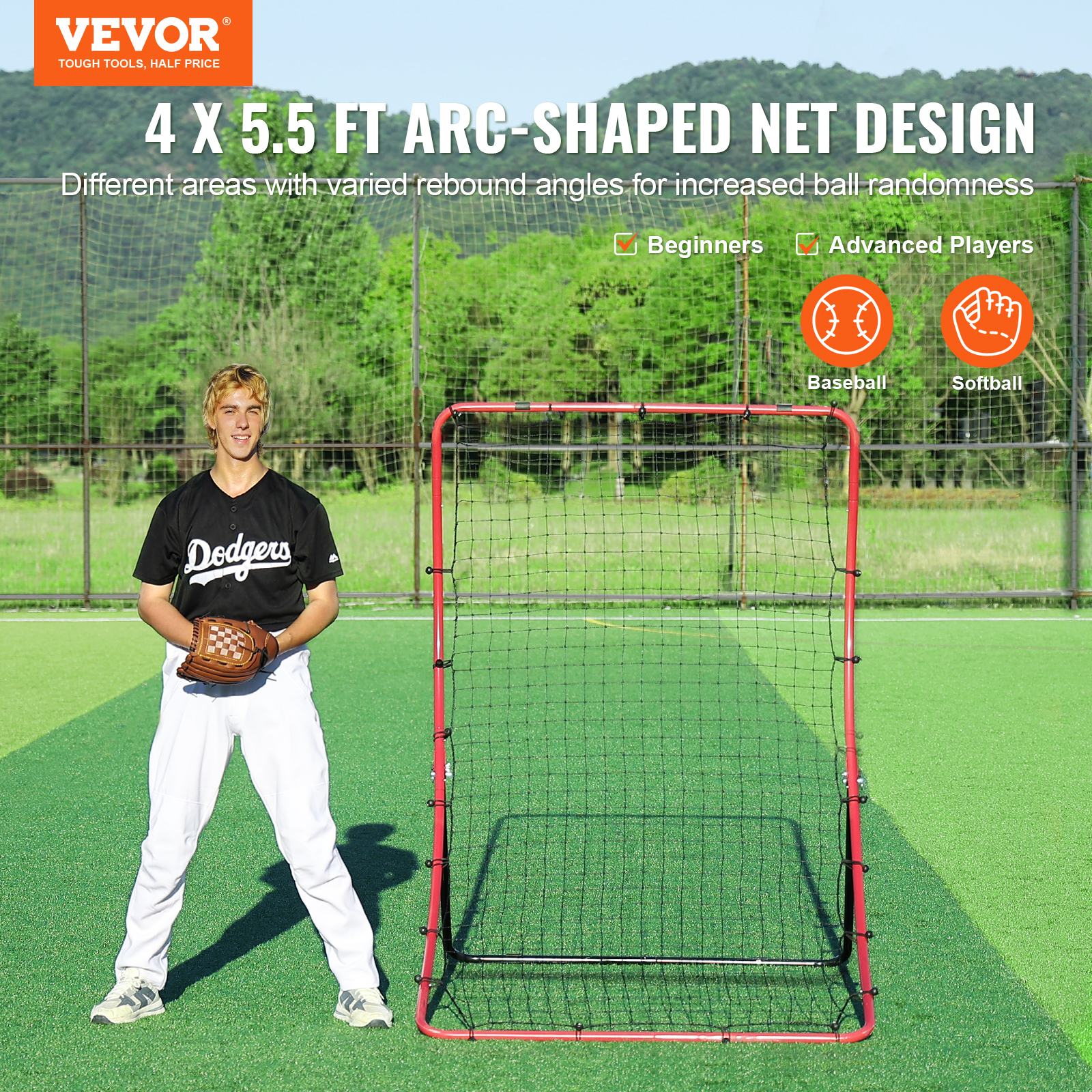 VEVOR Baseball And Softball Rebounder Net3x4.5-4x6ft PitchBack Adjustable Angles