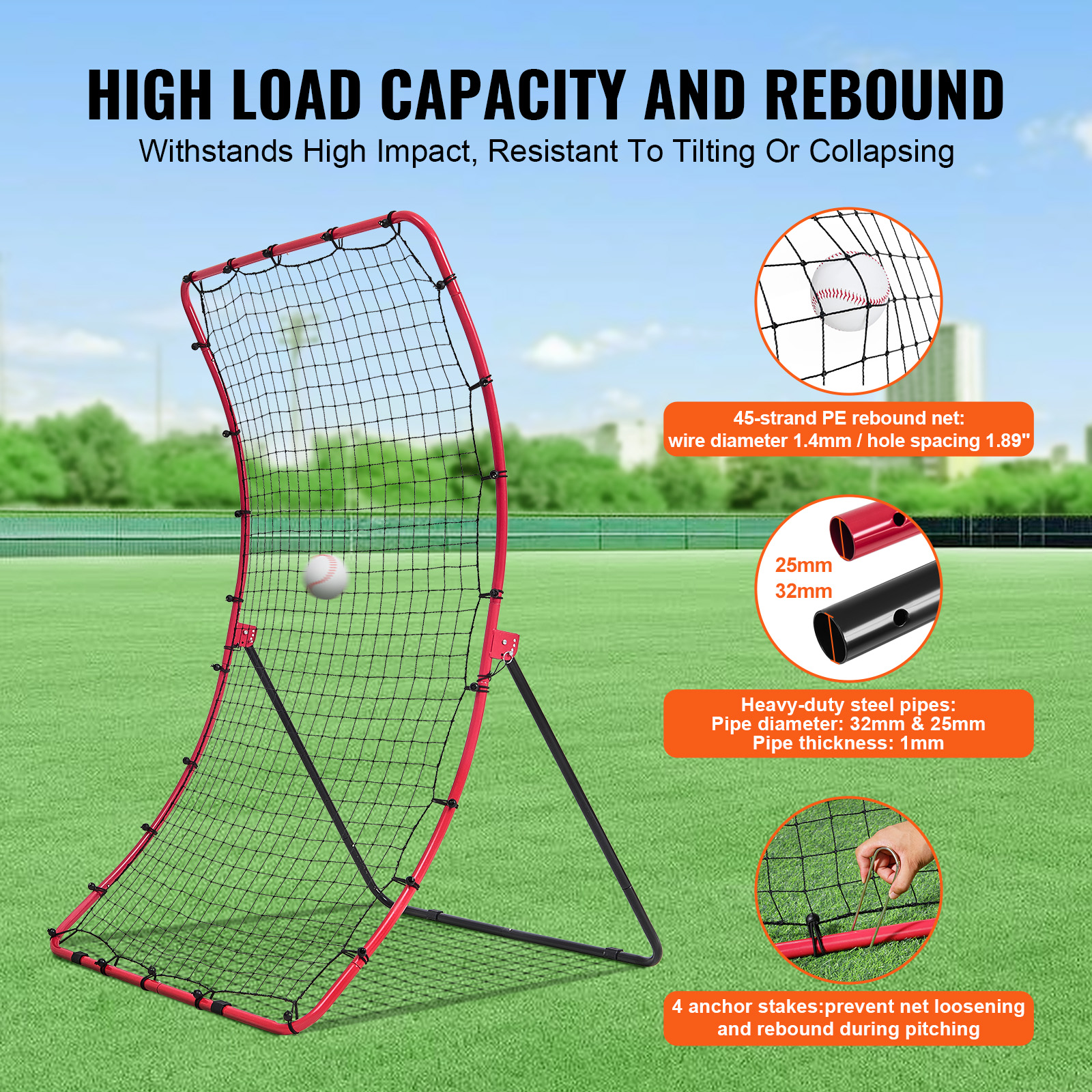 VEVOR Baseball And Softball Rebounder Net3x4.5-4x6ft PitchBack Adjustable Angles