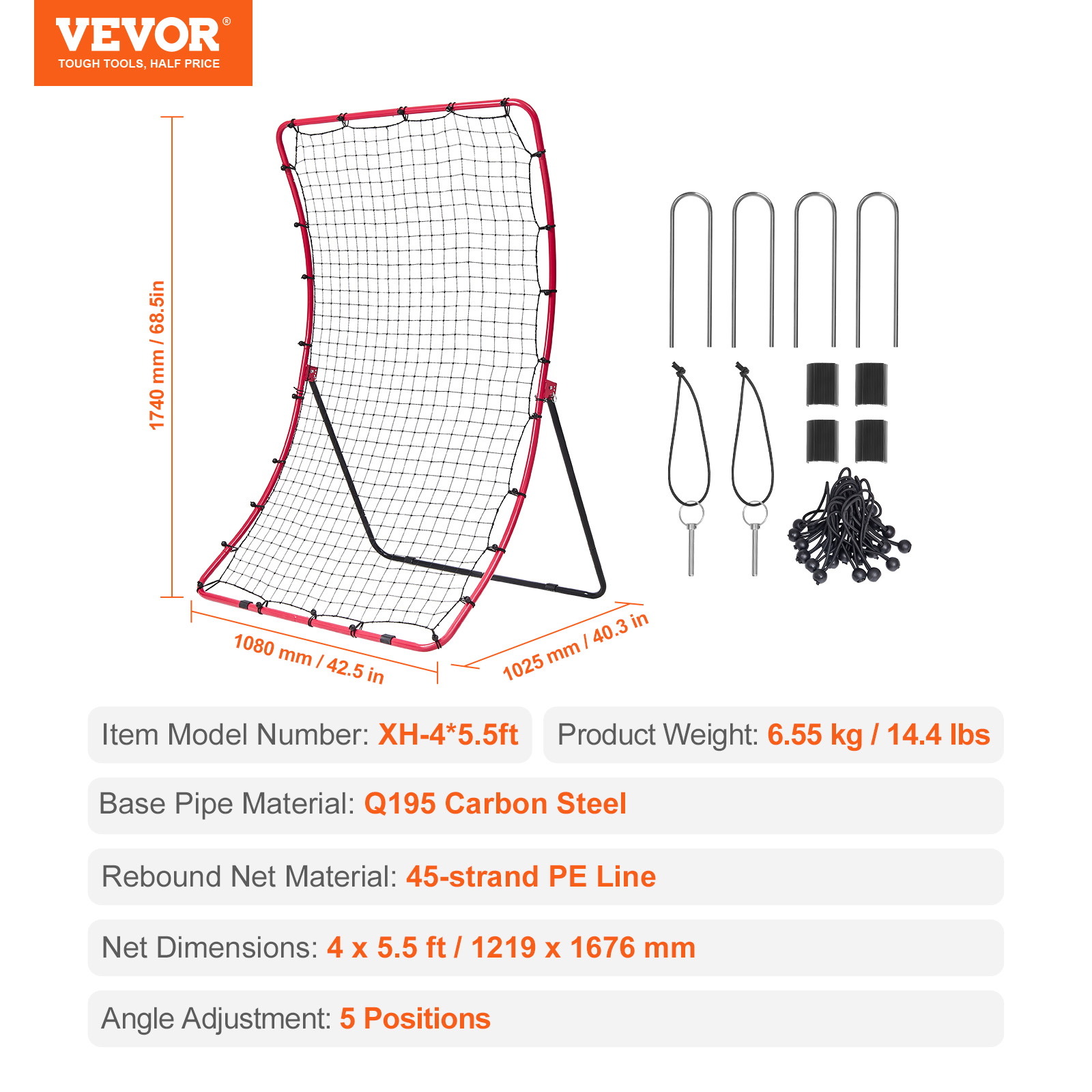 VEVOR Baseball And Softball Rebounder Net3x4.5-4x6ft PitchBack Adjustable Angles