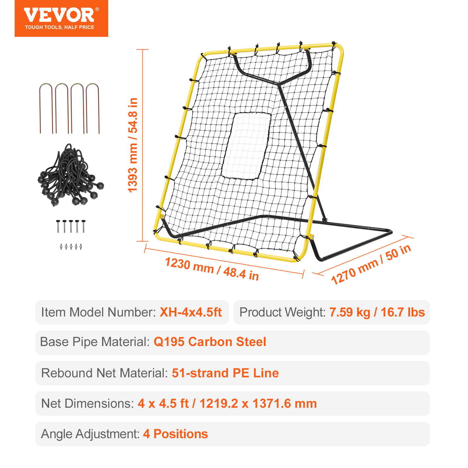 VEVOR Baseball And Softball Rebounder Net3x4.5-4x6ft PitchBack Adjustable Angles