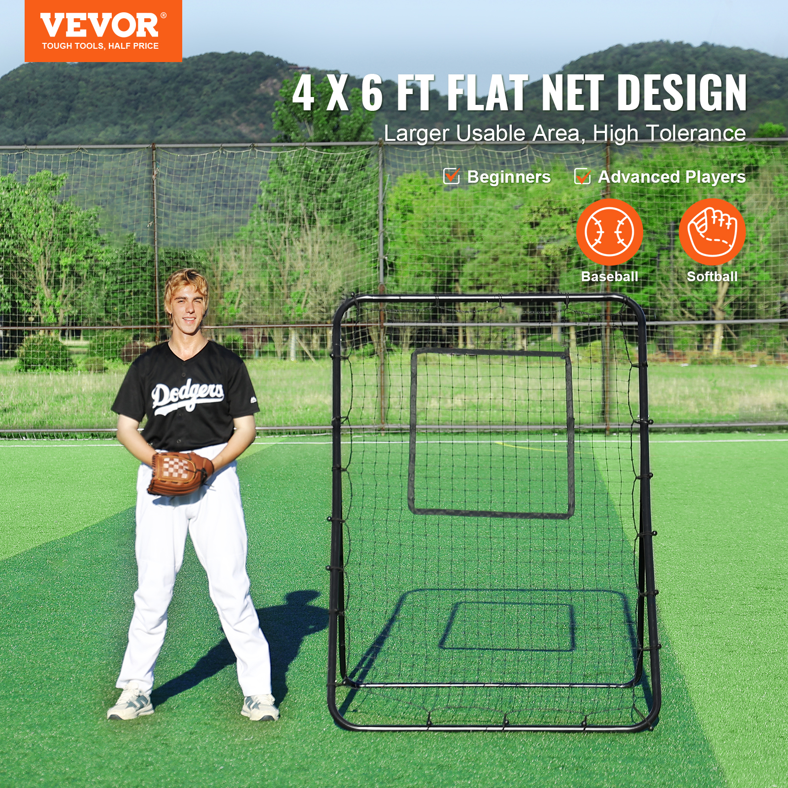 VEVOR Baseball And Softball Rebounder Net3x4.5-4x6ft PitchBack Adjustable Angles