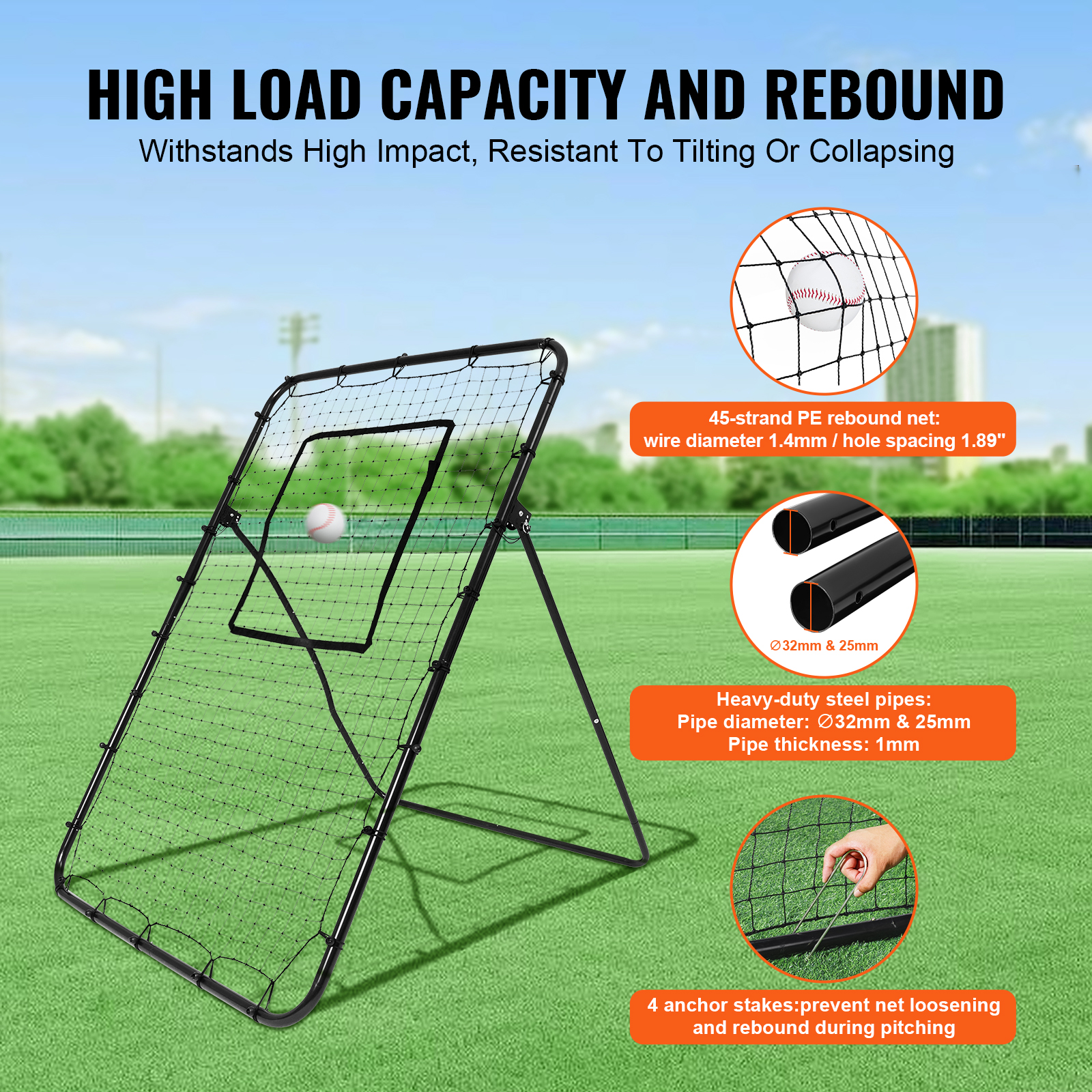 VEVOR Baseball And Softball Rebounder Net3x4.5-4x6ft PitchBack Adjustable Angles