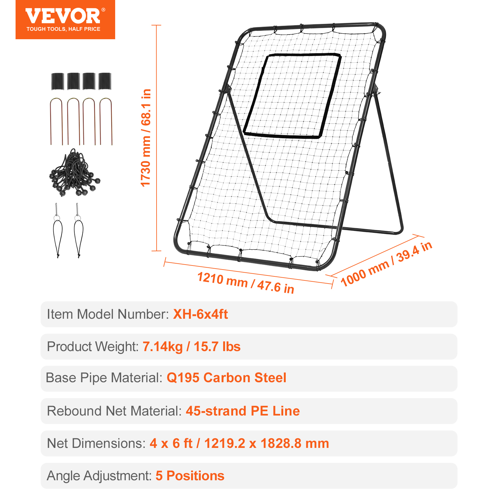 VEVOR Baseball And Softball Rebounder Net3x4.5-4x6ft PitchBack Adjustable Angles