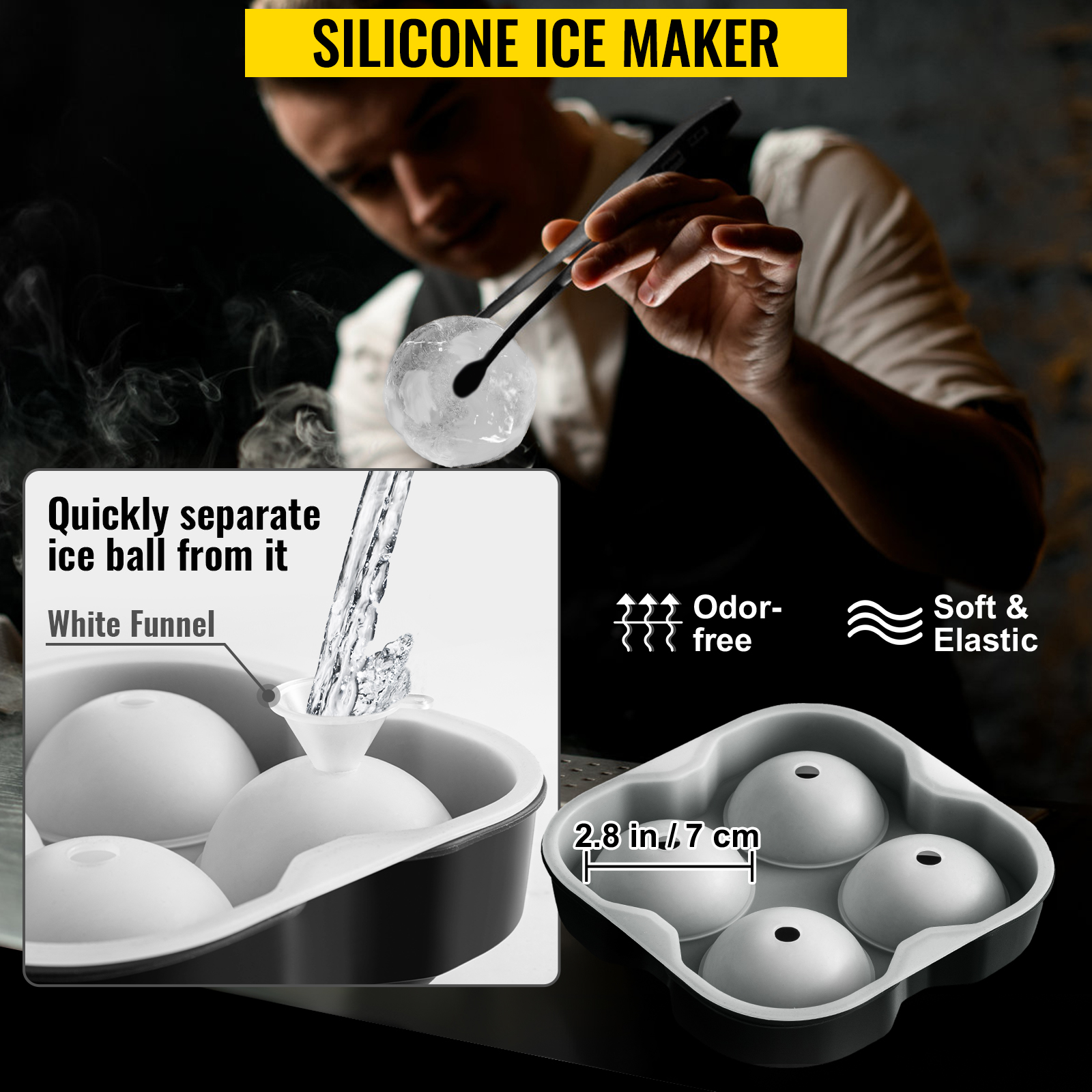 VEVOR Silver Ice Ball Press Kit, Round Ice Ball Maker 2.4 in./60 mm. Ice  Sphere, for Whiskey, Cocktail on Party and Holiday BQYJYSLCG60MMN7OYV0 -  The Home Depot