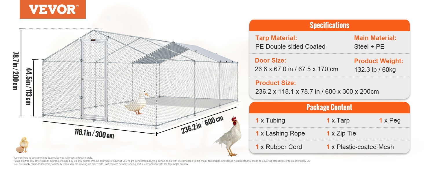 VEVOR Large Metal Chicken Coop with Waterproof Cover Dome Roof Poultry Cage for Hen House Yard Duck Walkin Coop and Rabbit Run