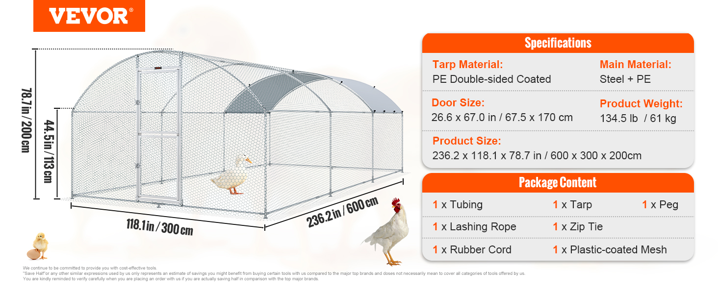 VEVOR Large Metal Chicken Coop with Waterproof Cover Dome Roof Poultry Cage for Hen House Yard Duck Walkin Coop and Rabbit Run