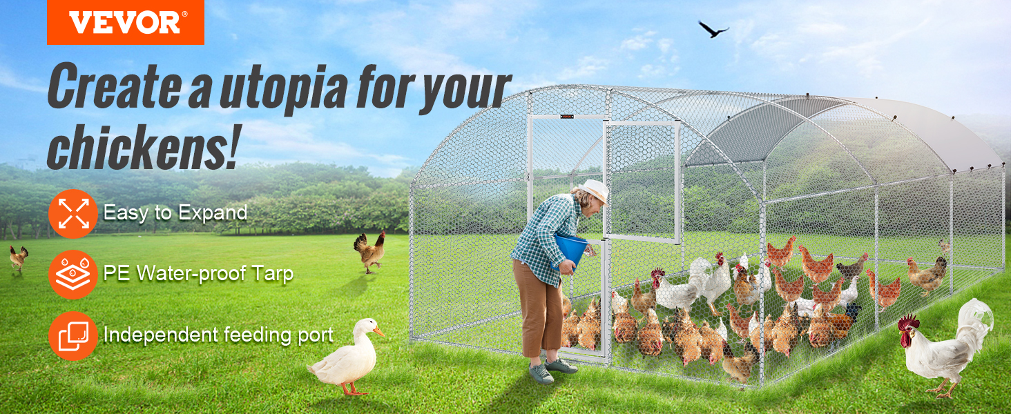 VEVOR Large Metal Chicken Coop Poultry Cage Duck Rabbit Walkin Dome Roof with Waterproof Cover for Farm Pet Yard Hen House