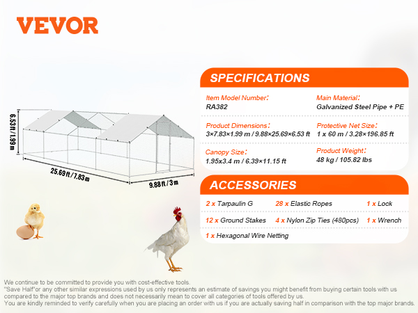 thumbnail image 2 of Large Metal Chicken Coop - 13.1 Ft Chicken Run With Weatherproof Cover For Outdoor Use 2 of 11