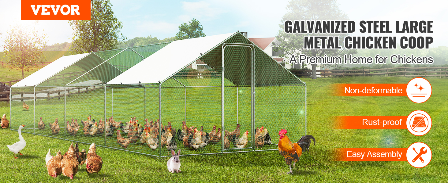 thumbnail interactive-video image 1 of Large Metal Chicken Coop - 13.1 Ft Chicken Run With Weatherproof Cover For Outdoor Use 1 of 11