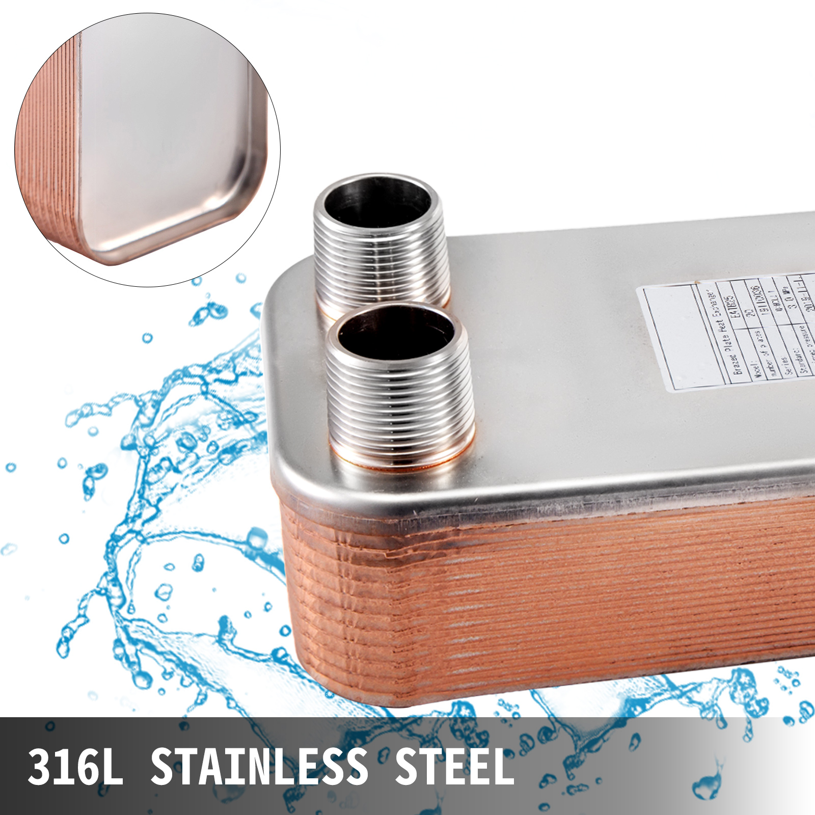 Scambiatore Di Calore A Piastre VEVOR 100 Lamine | Acciaio Inox 316L E Rame | Per Riscaldamento E Raffreddamento - Foto 5