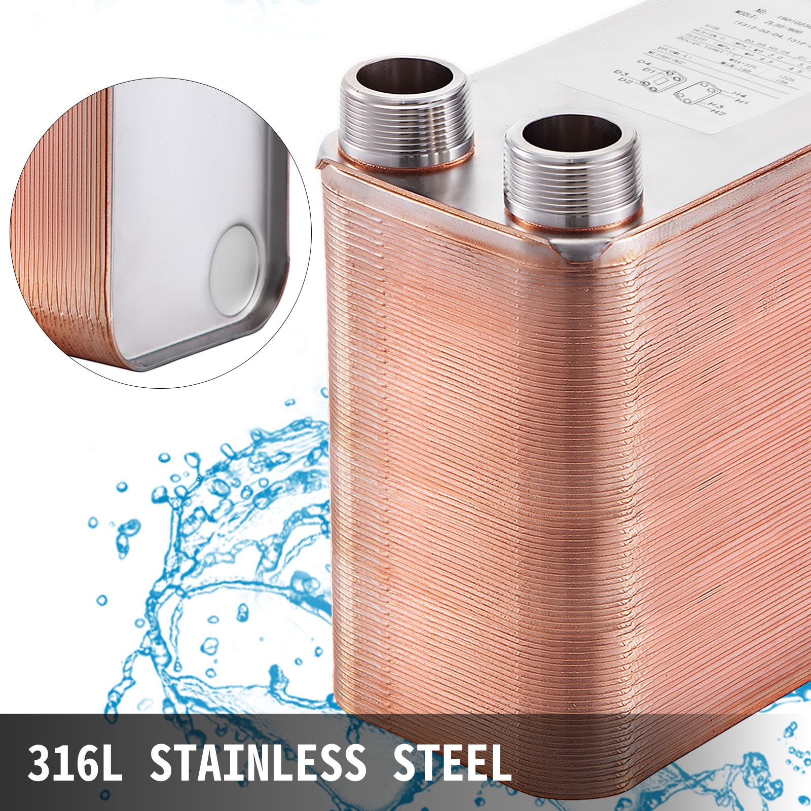 Scambiatore Di Calore A Piastre VEVOR 100 Lamine | Acciaio Inox 316L E Rame | Per Riscaldamento E Raffreddamento - Foto 8