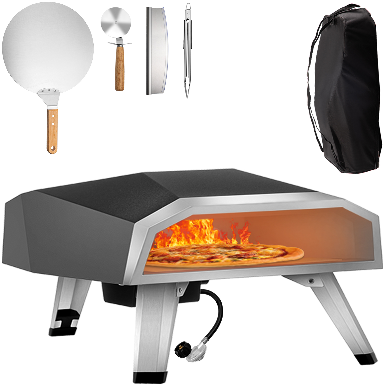 Pizza Oven Kit,Stainless Steel,Black