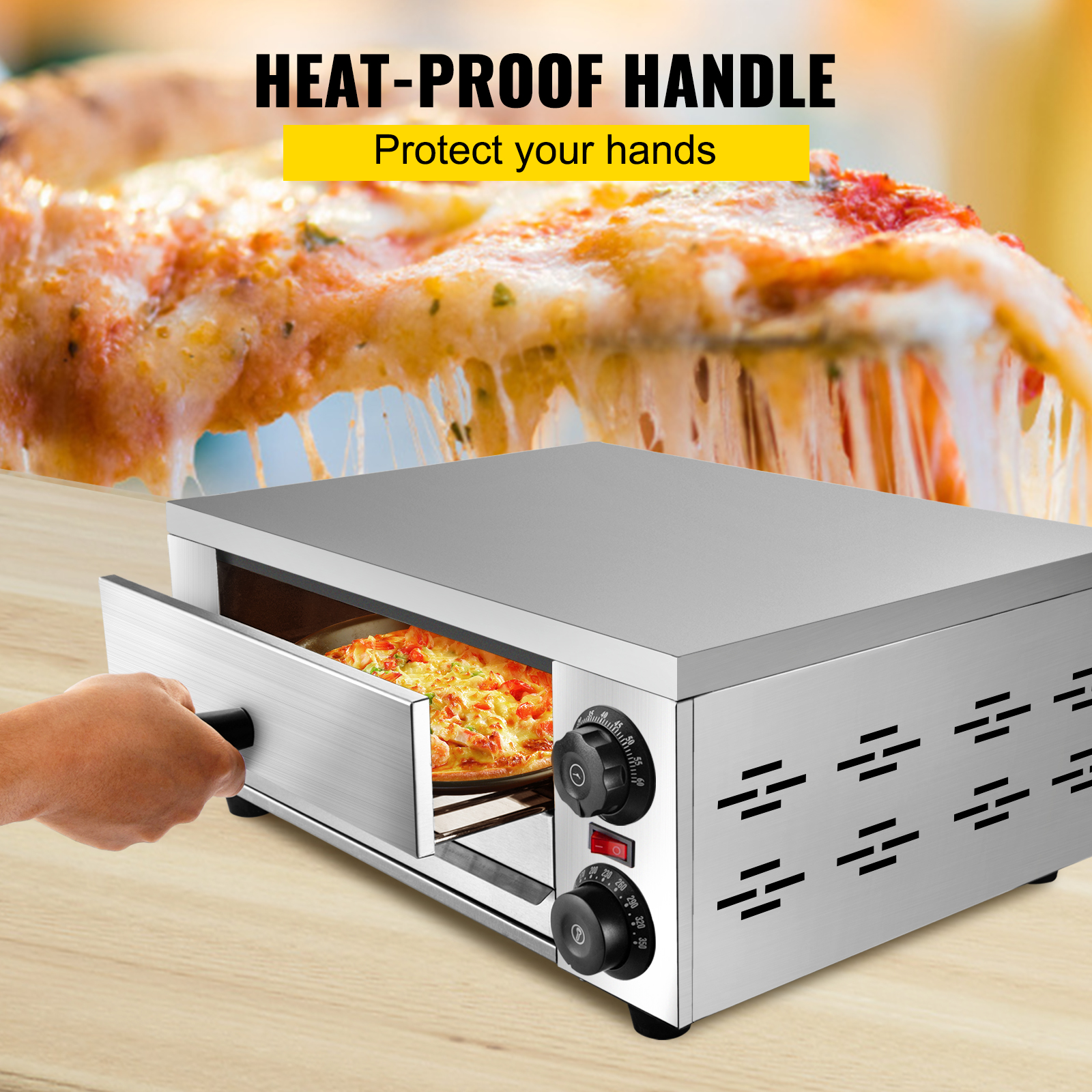 Silver Goplus Stainless Steel Pizza Oven Electric Pizza Maker Pizza Baker with Snack Pan Commercial & Kitchen Use Snack Maker Counter Top 