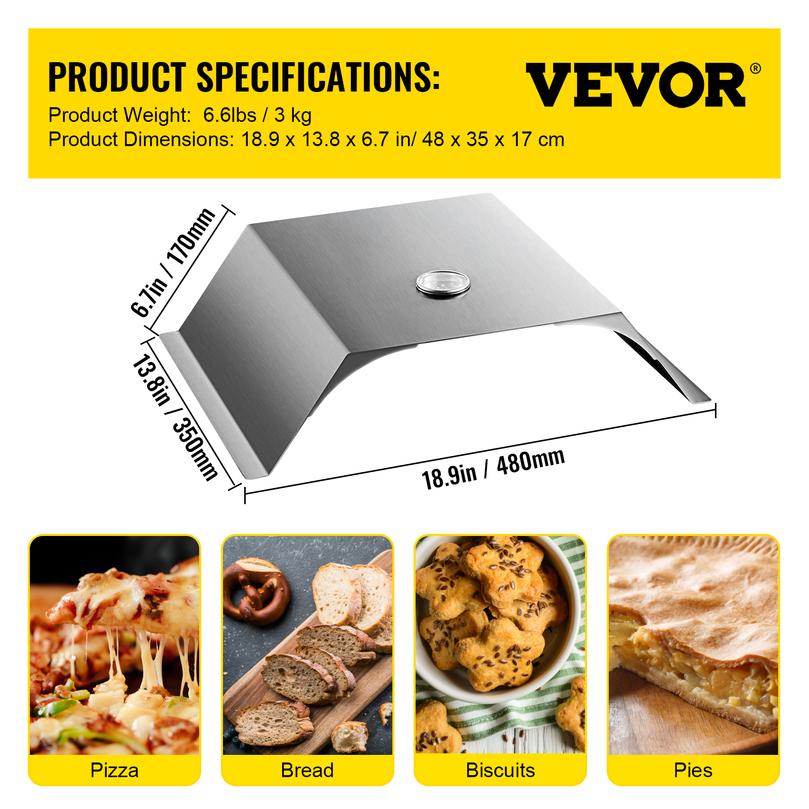 VEVOR Pizzaaufsatz Gasgrill Pizzahaube Pizzaofen Pizzastein Schaufel Edelstahl - Bild 7 von 12
