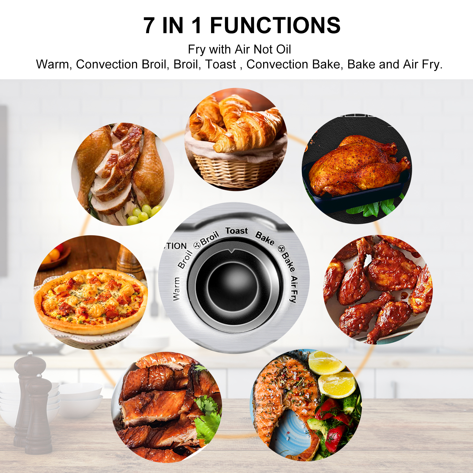 VEVOR Convection Oven Air Fryer, 18QT 7in1 Kitchen Oven,1700W,6 Slice