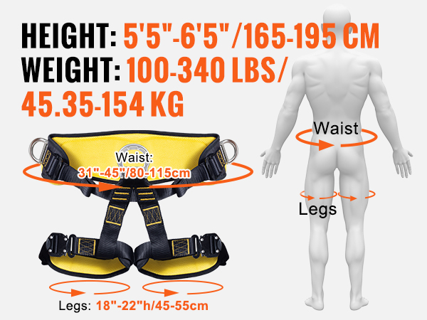 VEVOR Half Body Safety Harness, Tree Climbing Harness with Added Padding on  Waist and Leg, Half Protection Harness 340 lbs, ASTM F1772-17  Certification, for Fire Rescuing Caving Rock Climbing