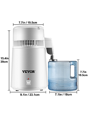 VEVOR 4L Water Distiller 1.5L/H Distilled Water Maker Timing Dual-Temp  Silver