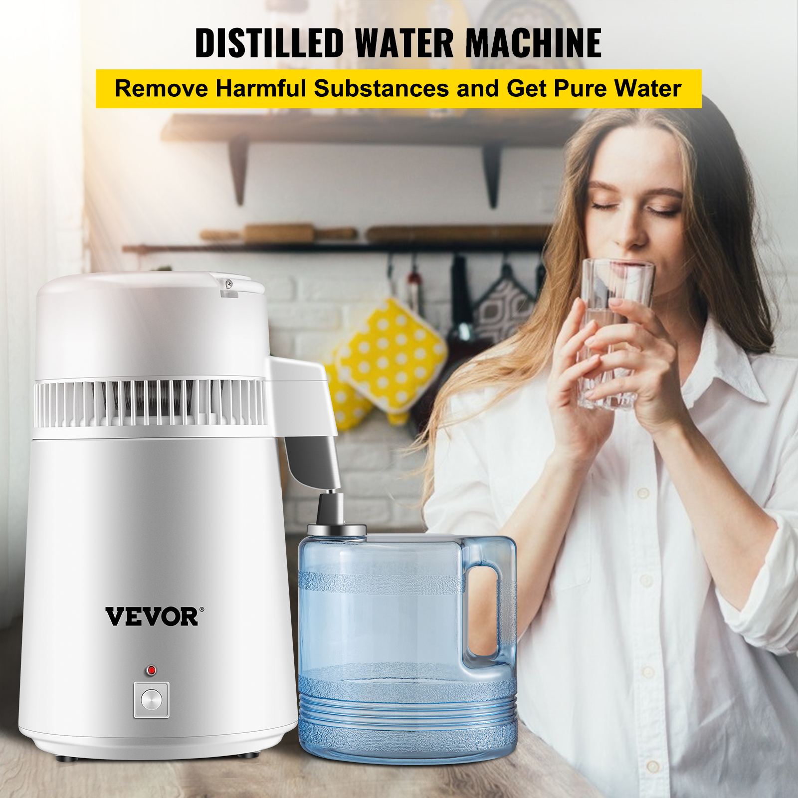 VEVOR 4L Water Distiller Purifier Machine Stainless Steel Timing & Temp Display