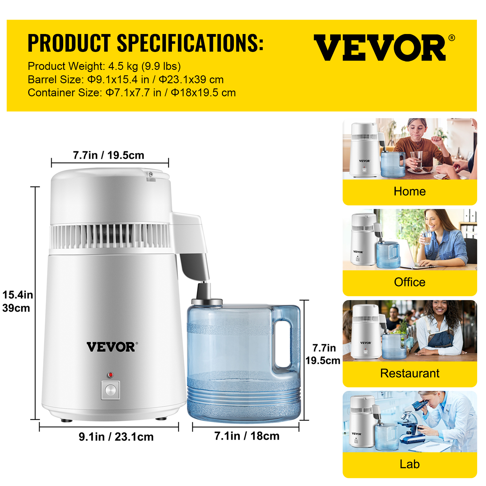 VEVOR 4L Water Distiller Purifier Machine Stainless Steel Timing & Temp Display