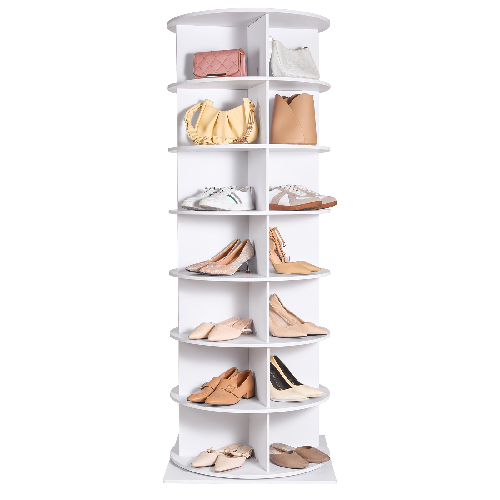 5-7tiers Rotating Shoe Rack Tower 360°Spinning Shoe Display Carousel White/Black