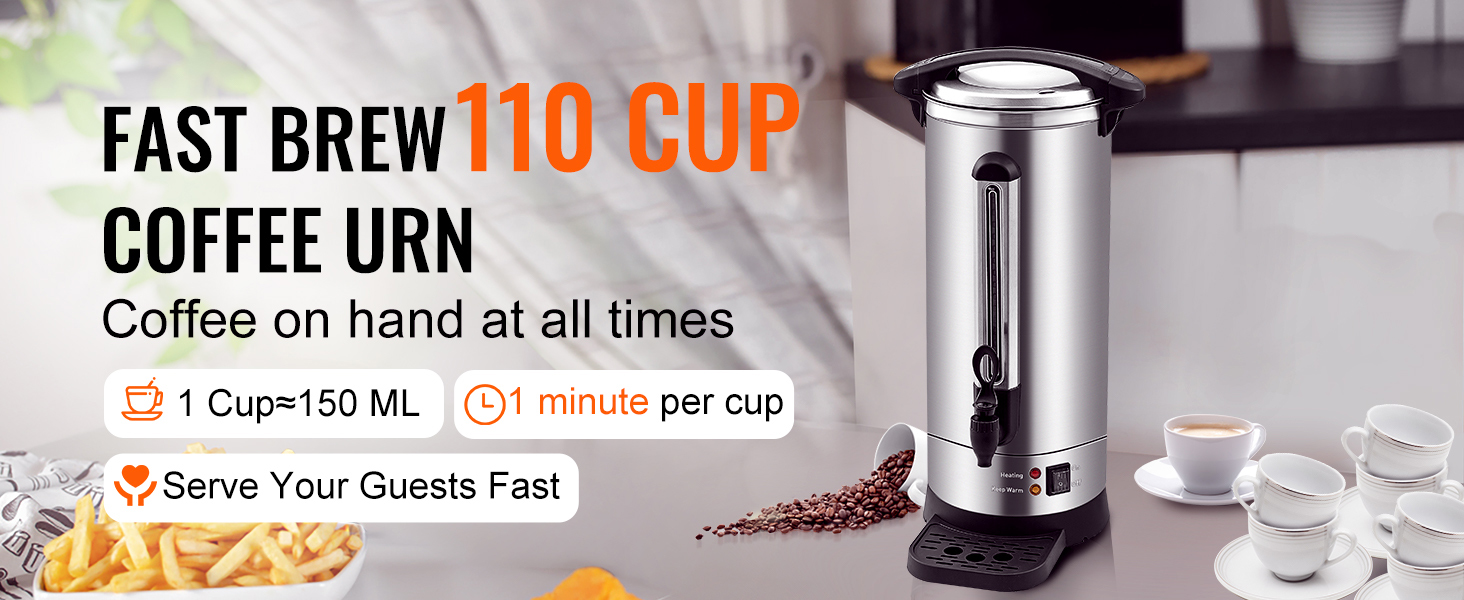 Commercial Coffee Urn 110 Cup Stainless Steel Coffee Dispenser Fast Brew  4L