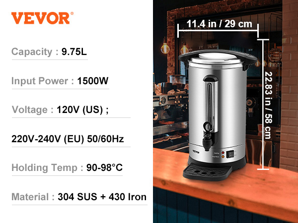 Commercial 65 Cup Stainless Steel Coffee Urn - Fast Brew Dispenser 1500W