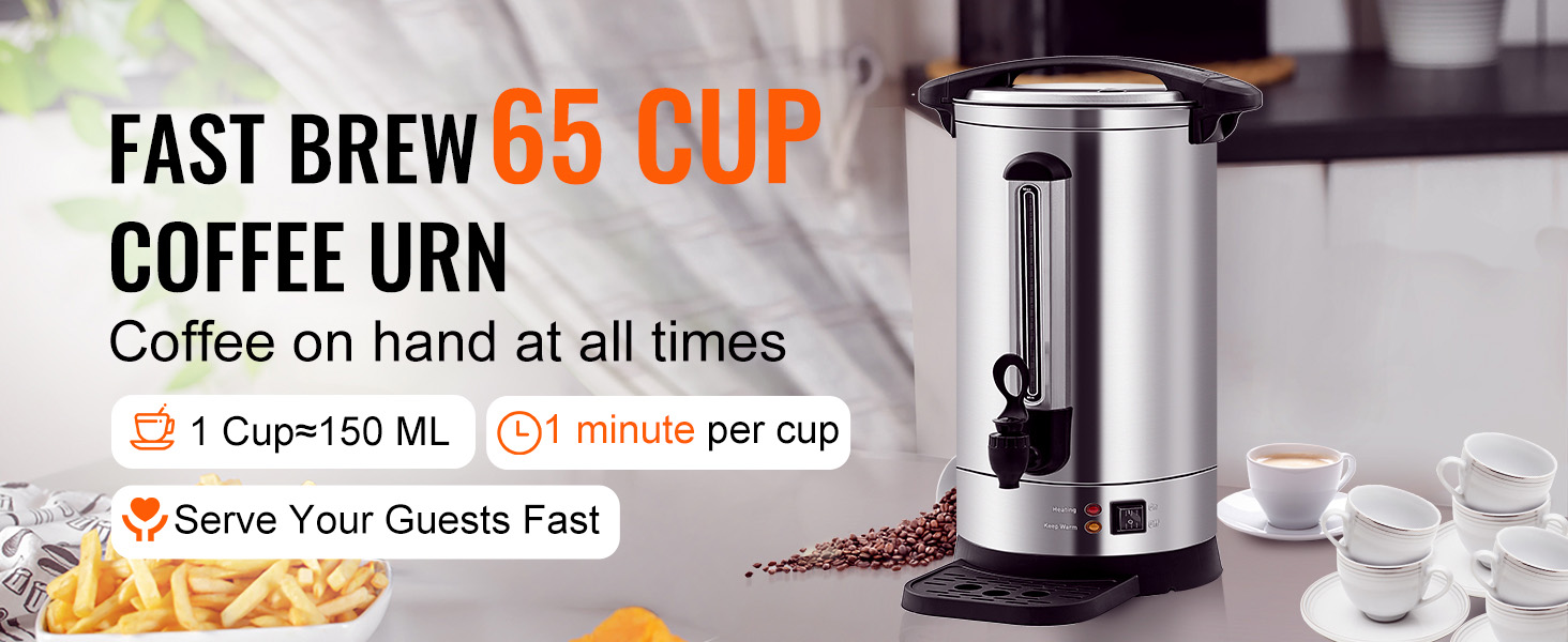 Kffkff 65 Cup Stainless Steel Coffee Dispenser Fast Brew Commercial Coffee Urn, Size: DIA.8.7 x 19.3 in