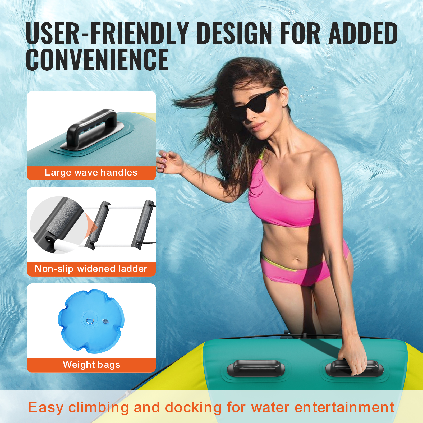 VEVOR 6.5/10/12/13/15/17ft Inflatable Water Trampoline Swim Platform Bounce - Picture 43 of 158