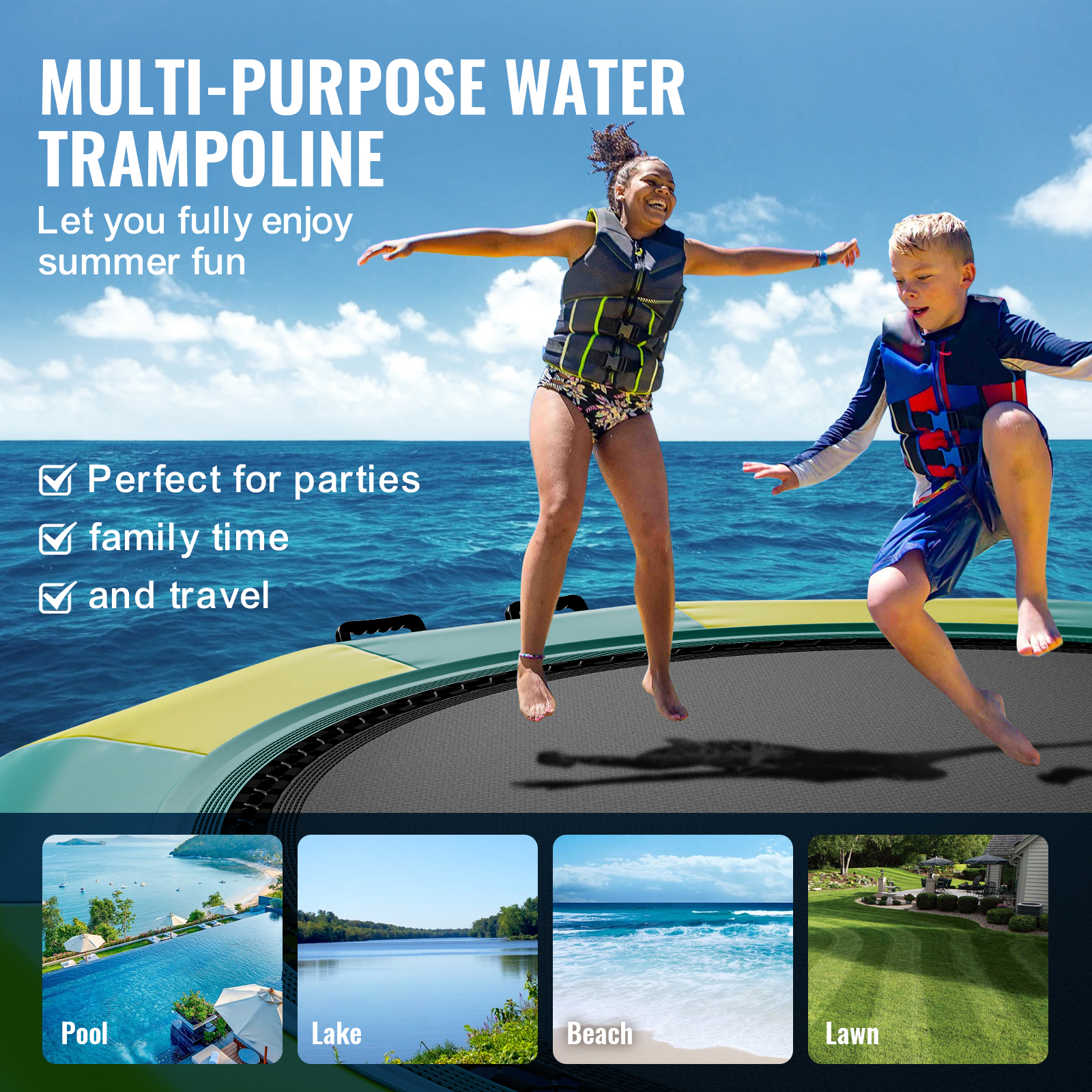 VEVOR 6.5/10/12/13/15/17ft Inflatable Water Trampoline Swim Platform Bounce - Picture 44 of 158