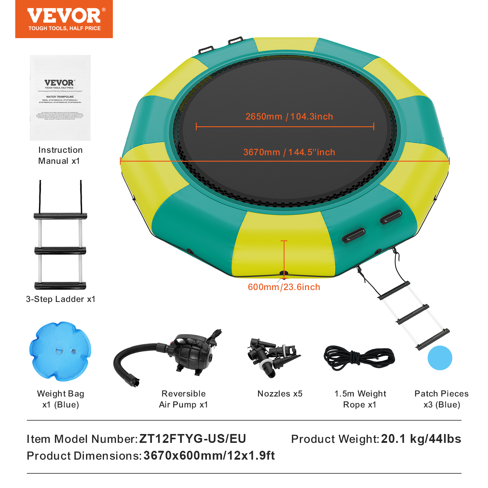 VEVOR 6.5/10/12/13/15/17ft Inflatable Water Trampoline Swim Platform Bounce - Picture 45 of 158