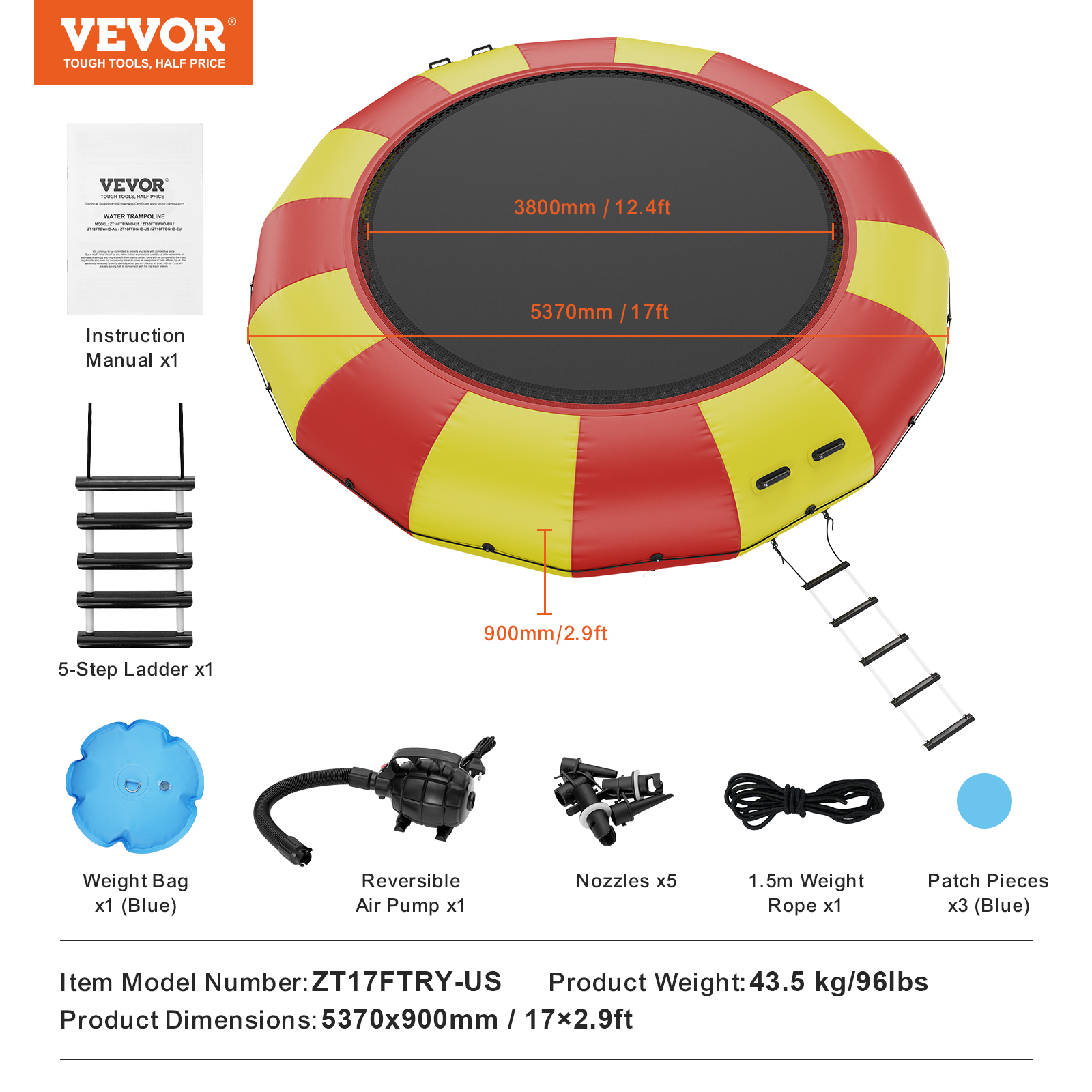 VEVOR 6.5/10/12/13/15/17ft Inflatable Water Trampoline Swim Platform Bounce - Picture 129 of 158