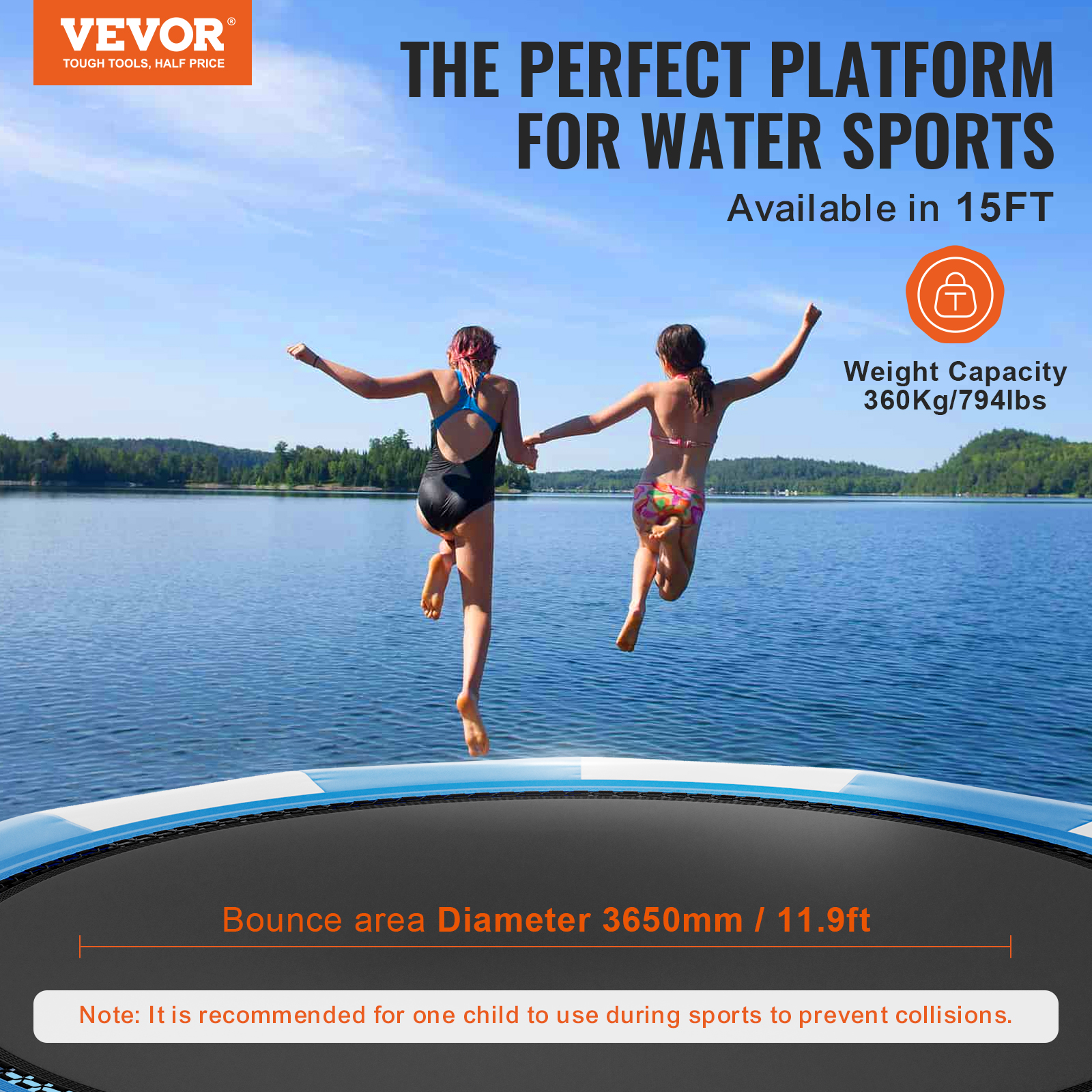 VEVOR 6.5/10/12/13/15/17ft Inflatable Water Trampoline Swim Platform Bounce - Picture 88 of 158