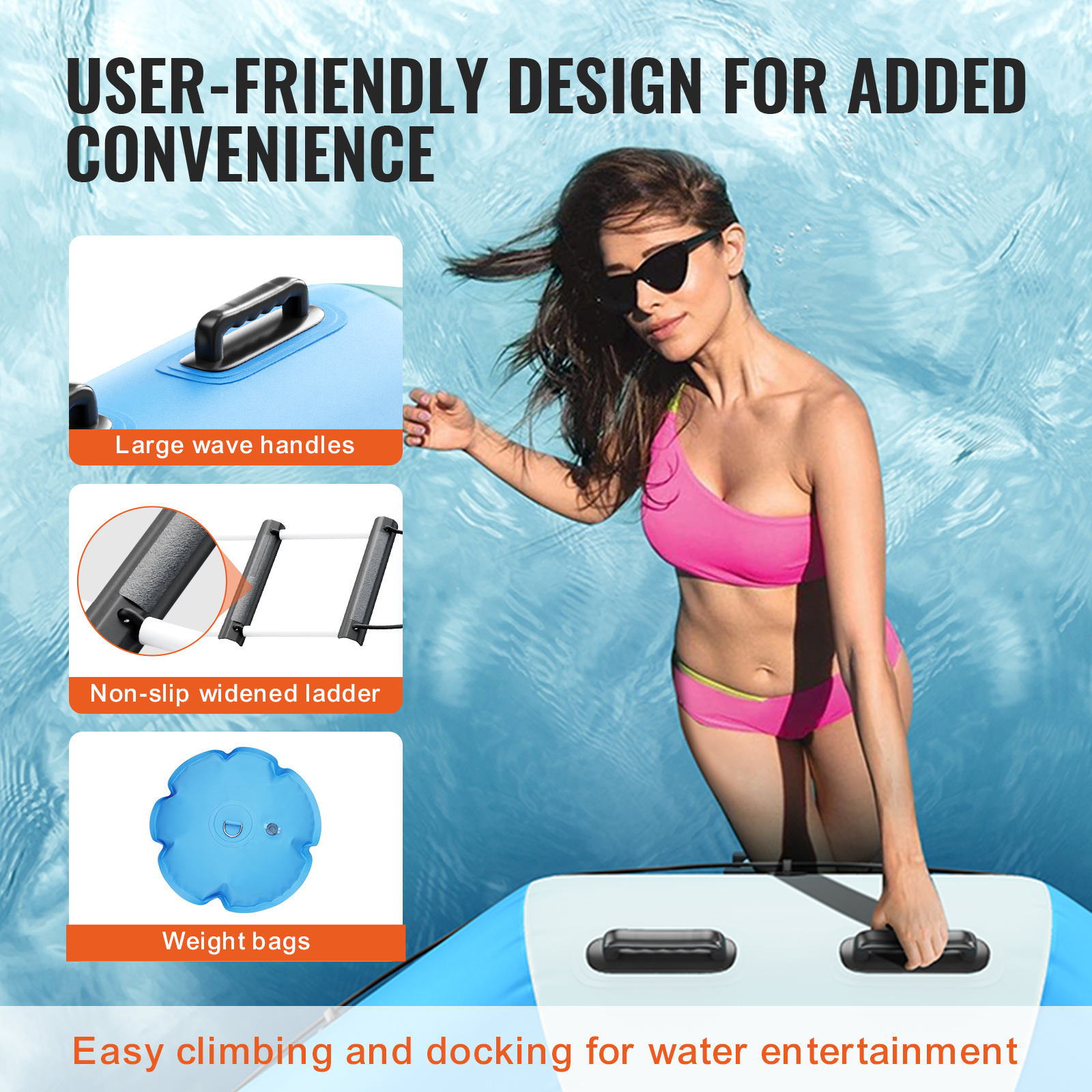 VEVOR 6.5/10/12/13/15/17ft Inflatable Water Trampoline Swim Platform Bounce - Picture 91 of 158