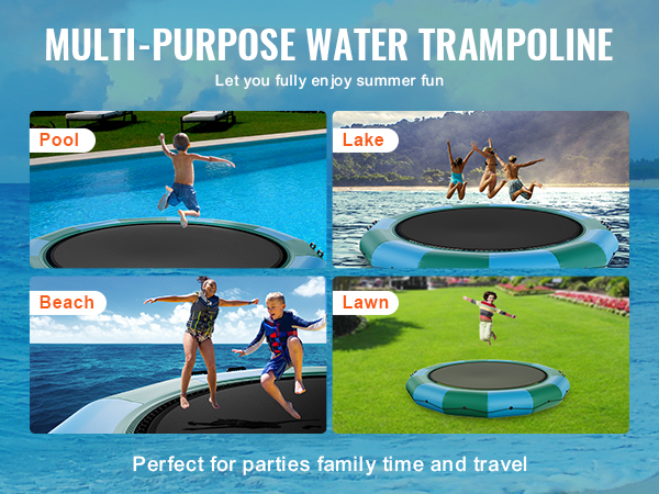 VEVOR Inflatable Water Bouncer, 15ft Recreational Water Trampoline ...