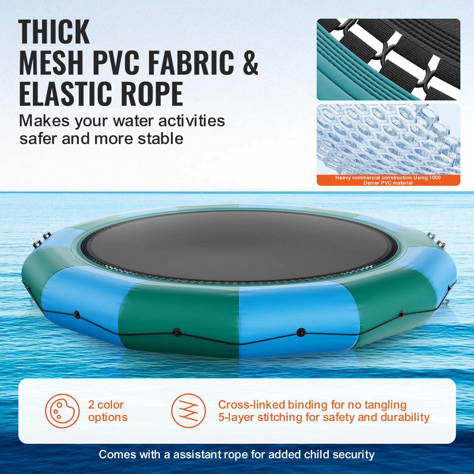 VEVOR 6.5/10/12/13/15/17ft Inflatable Water Trampoline Swim Platform Bounce - Picture 101 of 158