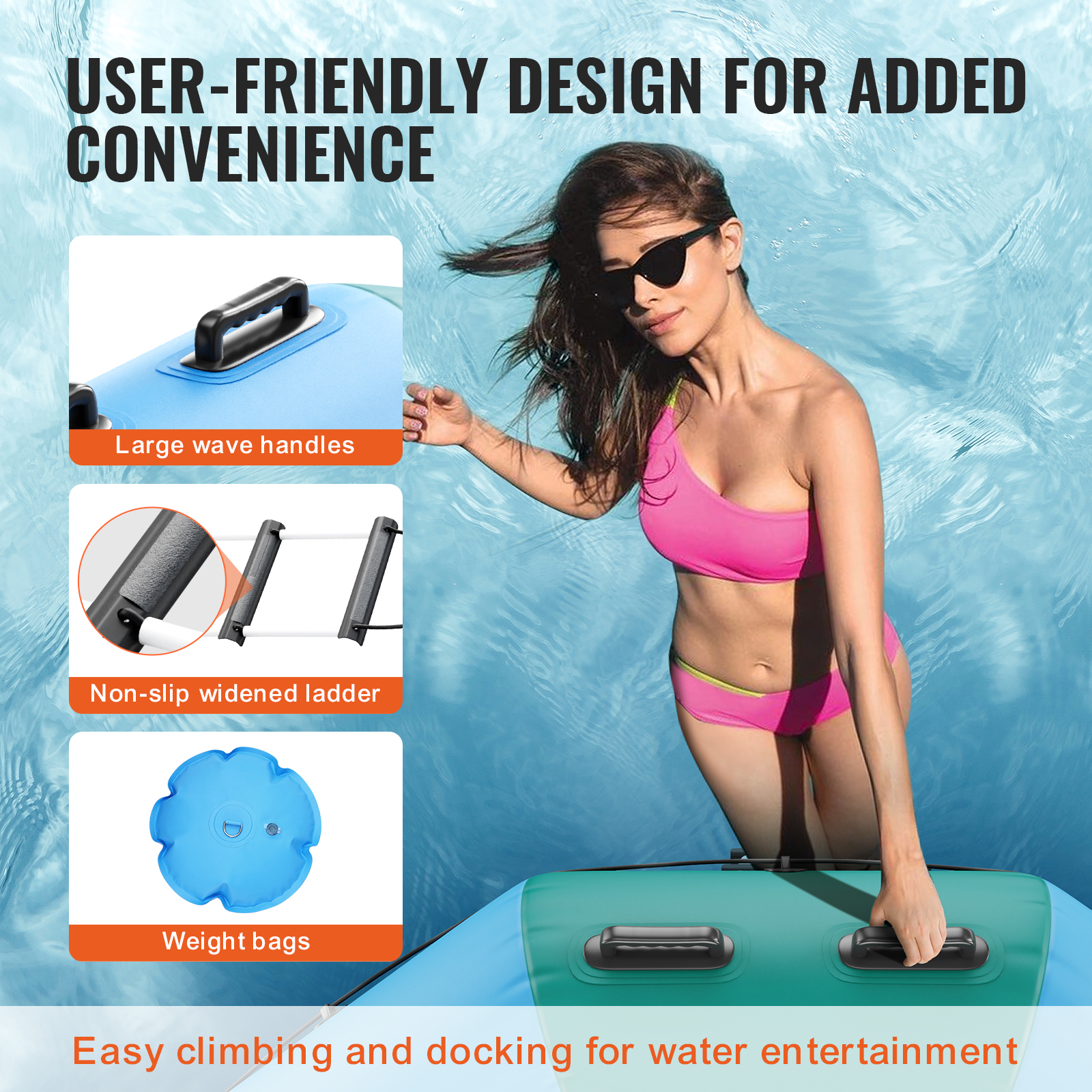 VEVOR 6.5/10/12/13/15/17ft Inflatable Water Trampoline Swim Platform Bounce - Picture 103 of 158