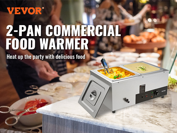 VEVOR 6-Pan Commercial Food Warmer 1200-Watt Electric Steam Table