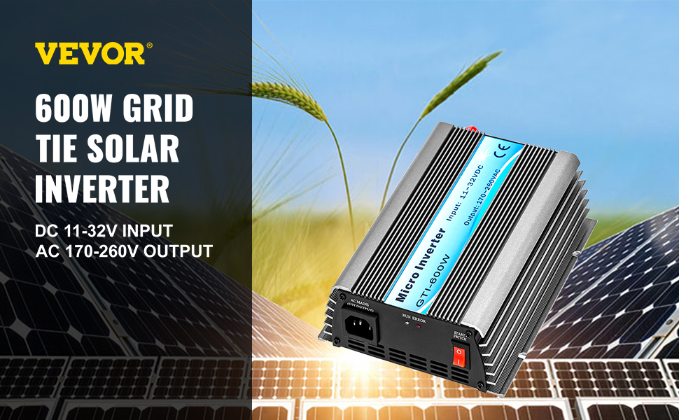 600W Solar Grid Tie Microinverter DC11-32V to AC230V Pure Sine Wave  Inverter CE