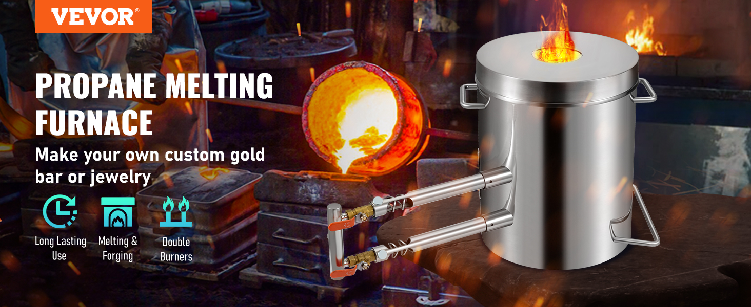 VEVOR 12KG Propane Smelting Furnace Kit Melting Furnace Double Burners  2700℉